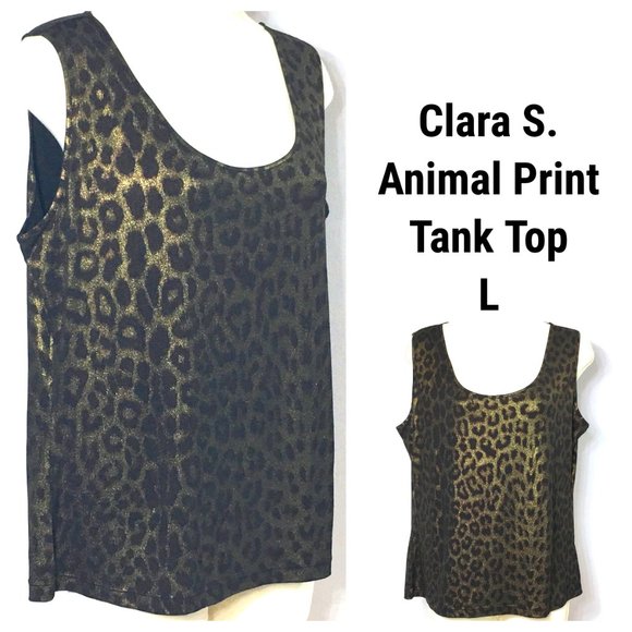 Cheetah Leopard Animal Print Metallic Clara S. Tank Top Blouse Brown Gold L - Picture 1 of 9